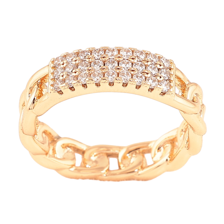 Кольцо Xuping цвет позолота 18K узор цепочка с инкрустацией кристаллами фото №1 Кольцо Xuping цвет позолота 18K узор цепочка с инкрустацией кристаллами фото №1