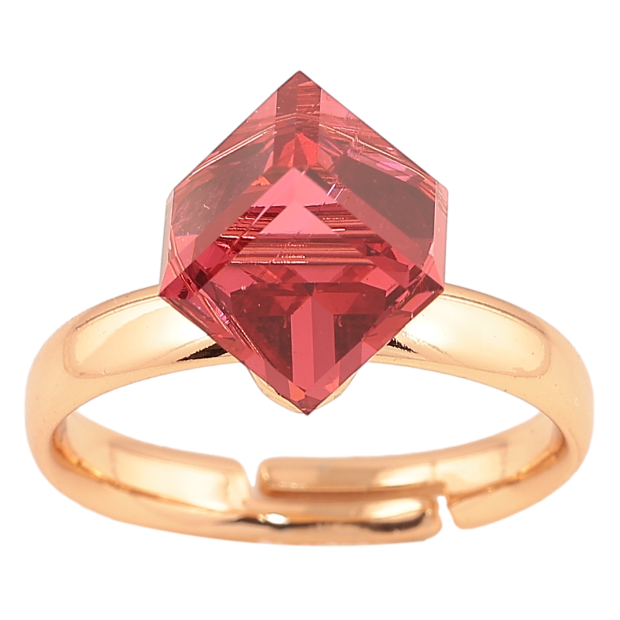 Кольцо Xuping цвет позолота 18K с кристаллами Swarovski  кристальный куб Siam 8х8мм фото №1