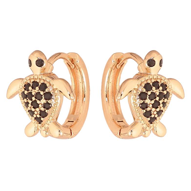 Сережки Xuping M&L колір 18K колечка "Черепашки з чорними кристалами" фото №3 Сережки Xuping M&L колір 18K колечка "Черепашки з чорними кристалами" фото №3