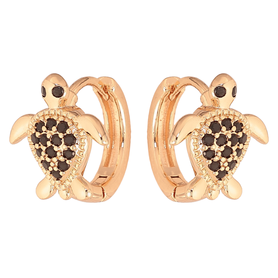 Сережки Xuping M&L колір 18K колечка "Черепашки з чорними кристалами" фото №1 Сережки Xuping M&L колір 18K колечка "Черепашки з чорними кристалами" фото №1