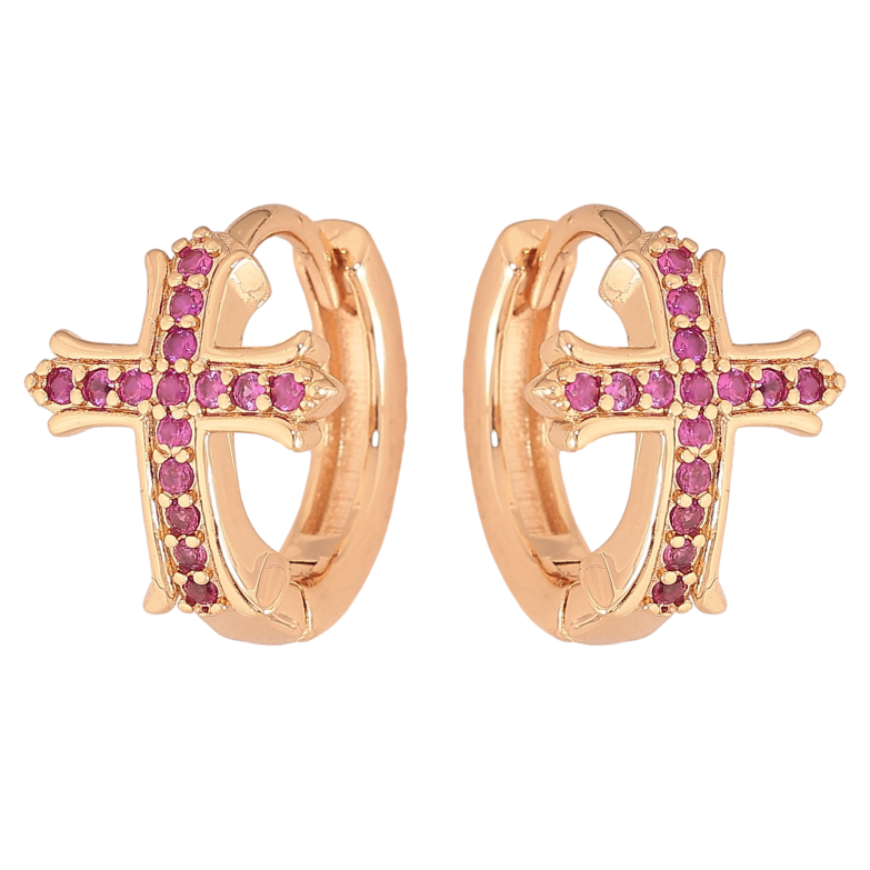 Серьги Xuping M&L цвет 18K колечки "Крестики с малиновыми кристаллами" фото №1 Серьги Xuping M&L цвет 18K колечки "Крестики с малиновыми кристаллами" фото №1