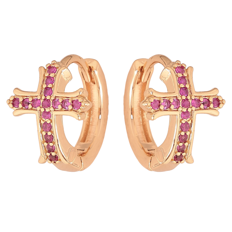 Сережки Xuping M&L колір 18K колечка "Хрестики з малиновими кристалами" фото №1 Сережки Xuping M&L колір 18K колечка "Хрестики з малиновими кристалами" фото №1