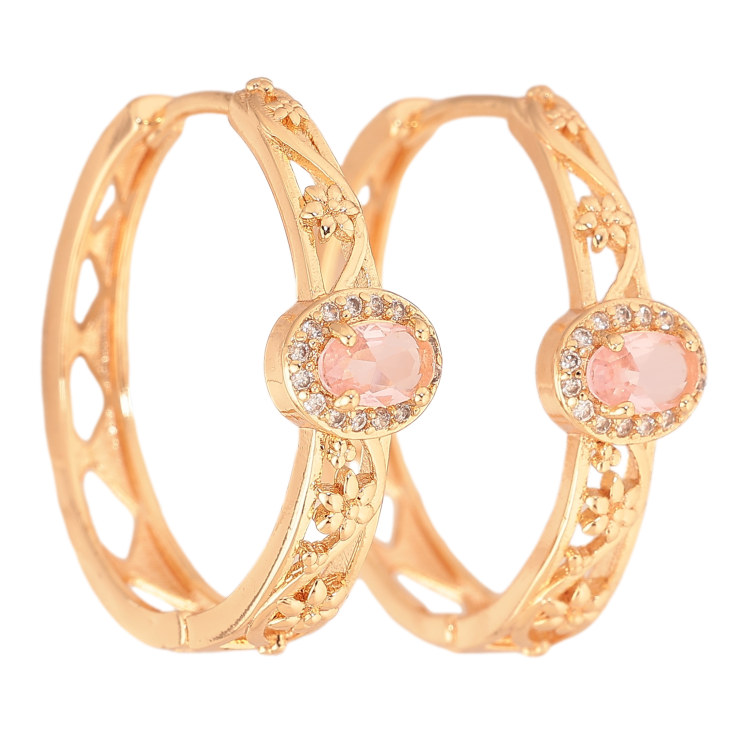 Серьги Xuping M&L цвет 18K колечки "Цветочный узор с розовой кристальной вставкой" фото №16