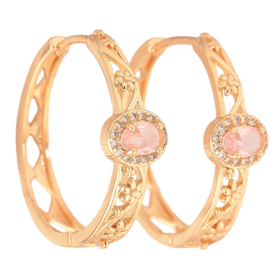 Серьги Xuping M&L цвет 18K колечки "Цветочный узор с розовой кристальной вставкой" фото №1 Серьги Xuping M&L цвет 18K колечки "Цветочный узор с розовой кристальной вставкой" фото №1