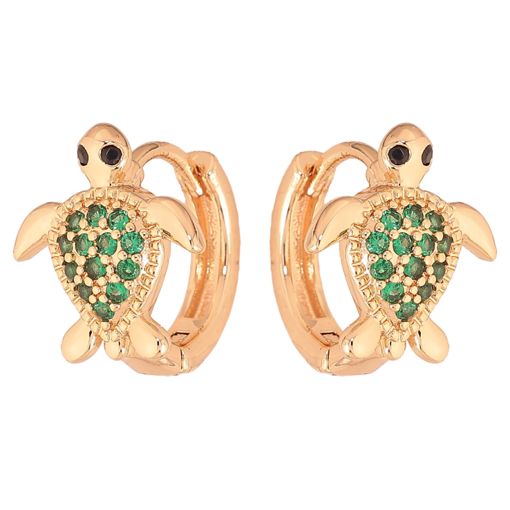 Сережки Xuping M&L колір 18K колечка "Черепашки з зеленими кристалами" фото №11 Сережки Xuping M&L колір 18K колечка "Черепашки з зеленими кристалами" фото №11