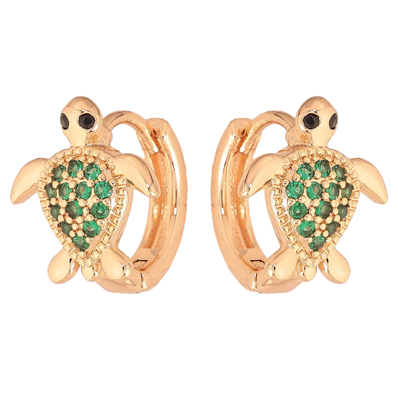Сережки Xuping M&L колір 18K колечка "Черепашки з зеленими кристалами" фото №5 Сережки Xuping M&L колір 18K колечка "Черепашки з зеленими кристалами" фото №5