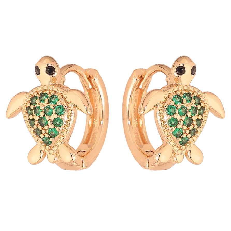 Сережки Xuping M&L колір 18K колечка "Черепашки з зеленими кристалами" фото №1 Сережки Xuping M&L колір 18K колечка "Черепашки з зеленими кристалами" фото №1