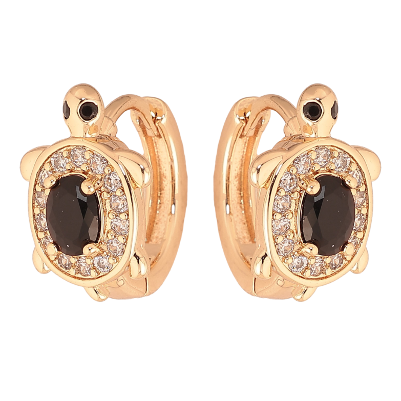 Сережки Xuping M&L колір 18K колечка "Черепашки з чорними кристалами" фото №4 Сережки Xuping M&L колір 18K колечка "Черепашки з чорними кристалами" фото №4