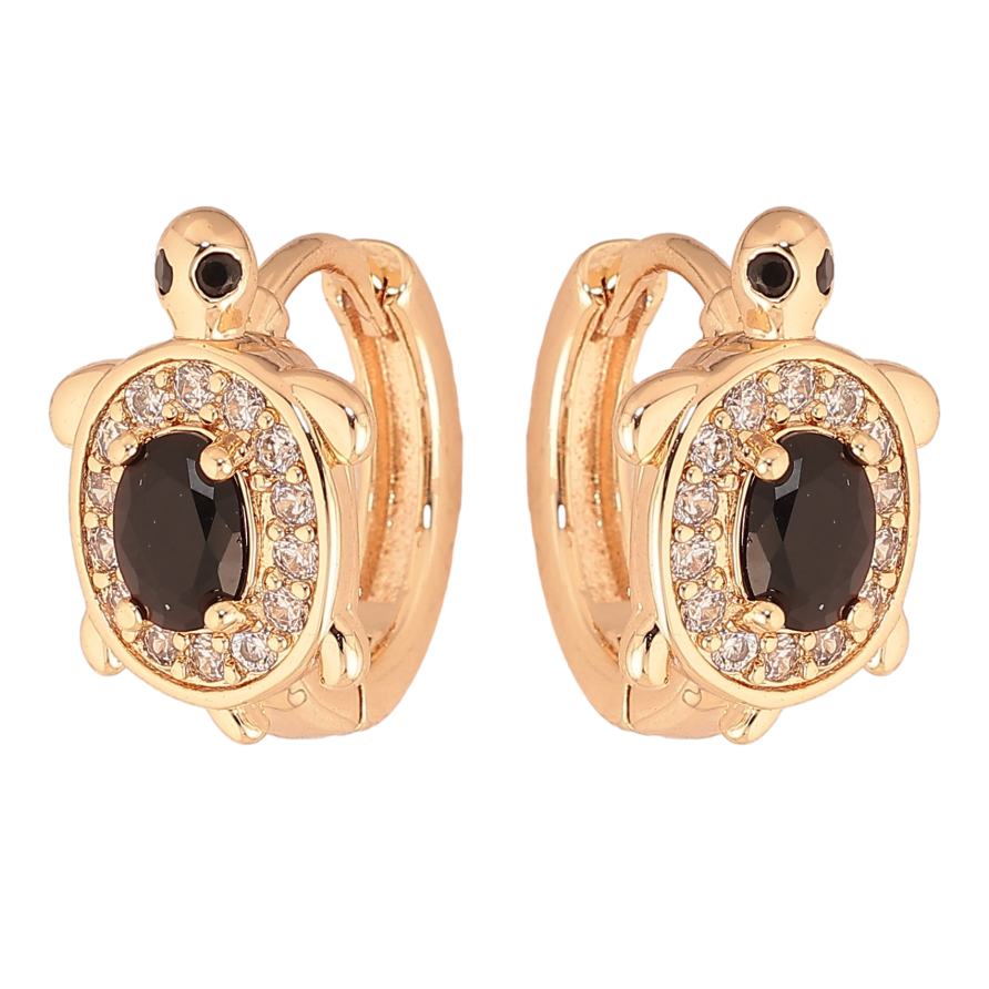 Сережки Xuping M&L колір 18K колечка "Черепашки з чорними кристалами" фото №1 Сережки Xuping M&L колір 18K колечка "Черепашки з чорними кристалами" фото №1
