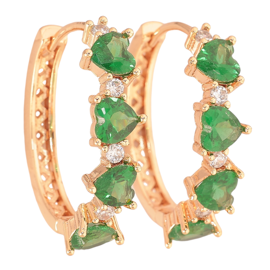 Сережки Xuping M&L колір 18K колечка "Візерунок із зеленими кристальними серцями" фото №1 Сережки Xuping M&L колір 18K колечка "Візерунок із зеленими кристальними серцями" фото №1
