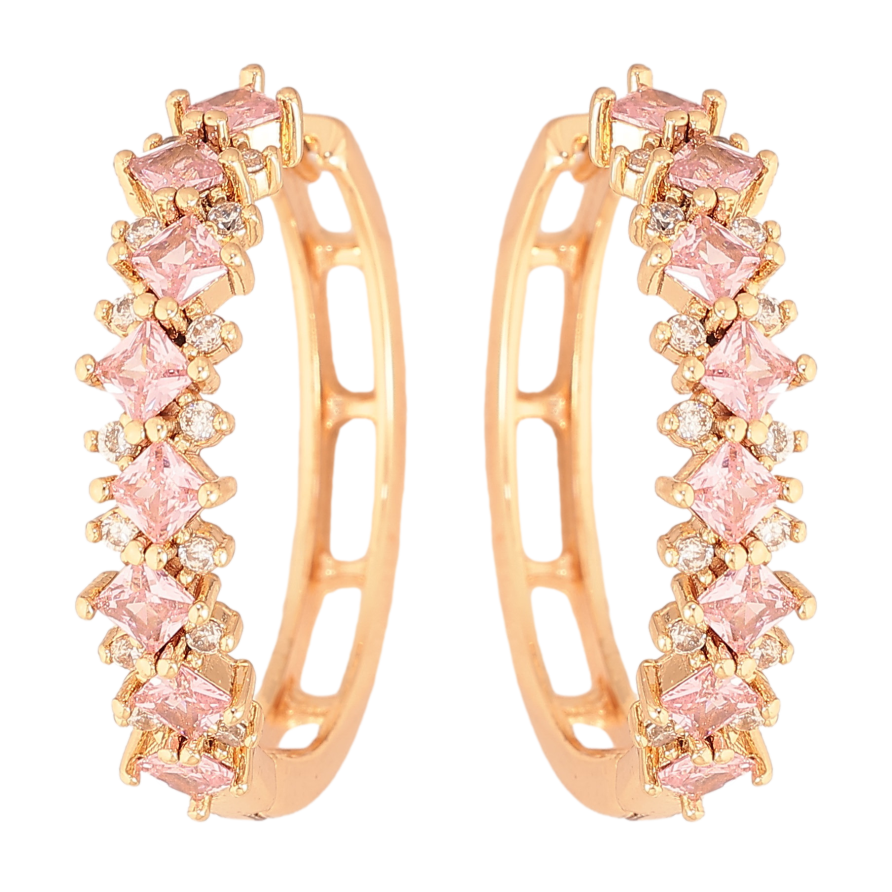 Серьги Xuping M&L цвет 18K колечки "Узор с розовыми кристаллами" фото №1 Серьги Xuping M&L цвет 18K колечки "Узор с розовыми кристаллами" фото №1