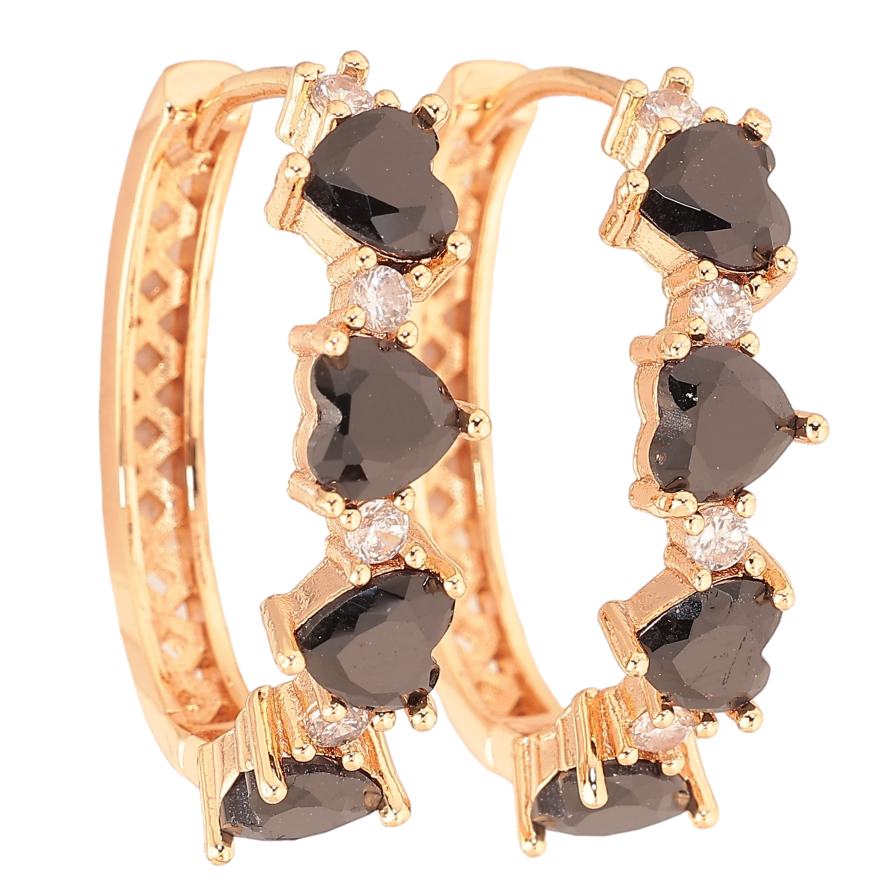 Сережки Xuping M&L колір 18K колечка "Візерунок з чорними кристальними серцями" фото №1 Сережки Xuping M&L колір 18K колечка "Візерунок з чорними кристальними серцями" фото №1