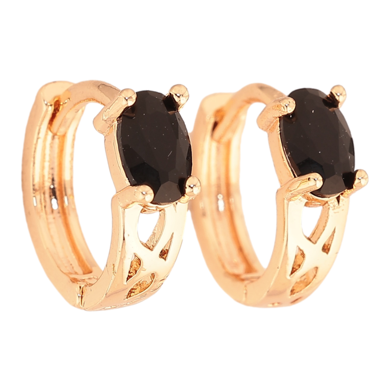 Сережки Xuping M&L колір 18K колечка "Візерунок з чорними кристалами" фото №3 Сережки Xuping M&L колір 18K колечка "Візерунок з чорними кристалами" фото №3