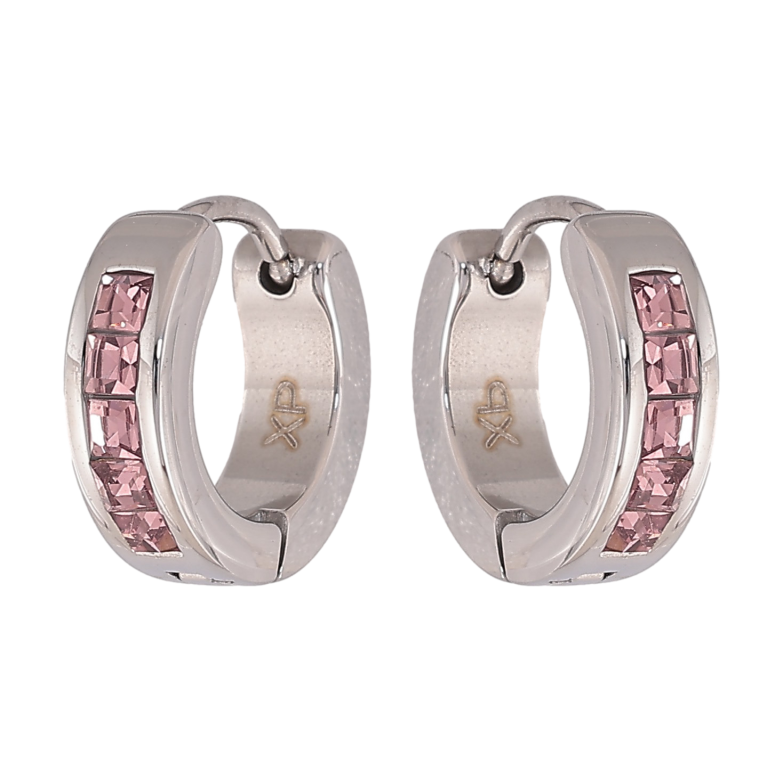 Серьги Xuping TTM Stainless Steel цвет Родий колечки "Дорожки розовых кристаллов" фото №2 Серьги Xuping TTM Stainless Steel цвет Родий колечки "Дорожки розовых кристаллов" фото №2