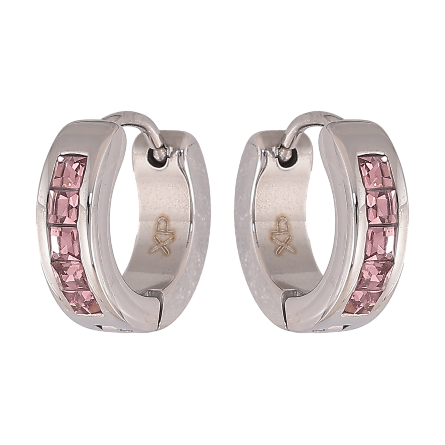 Сережки Xuping TTM Stainless Steel колір Родій колечка "Дорожки рожевих кристалів" фото №1 Сережки Xuping TTM Stainless Steel колір Родій колечка "Дорожки рожевих кристалів" фото №1