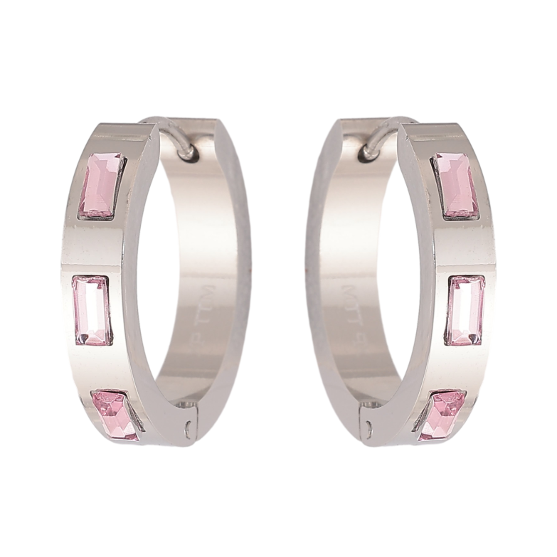 Серьги Xuping TTM Stainless Steel цвет Родий колечки "Узор с розовыми кристаллами" фото №2 Серьги Xuping TTM Stainless Steel цвет Родий колечки "Узор с розовыми кристаллами" фото №2