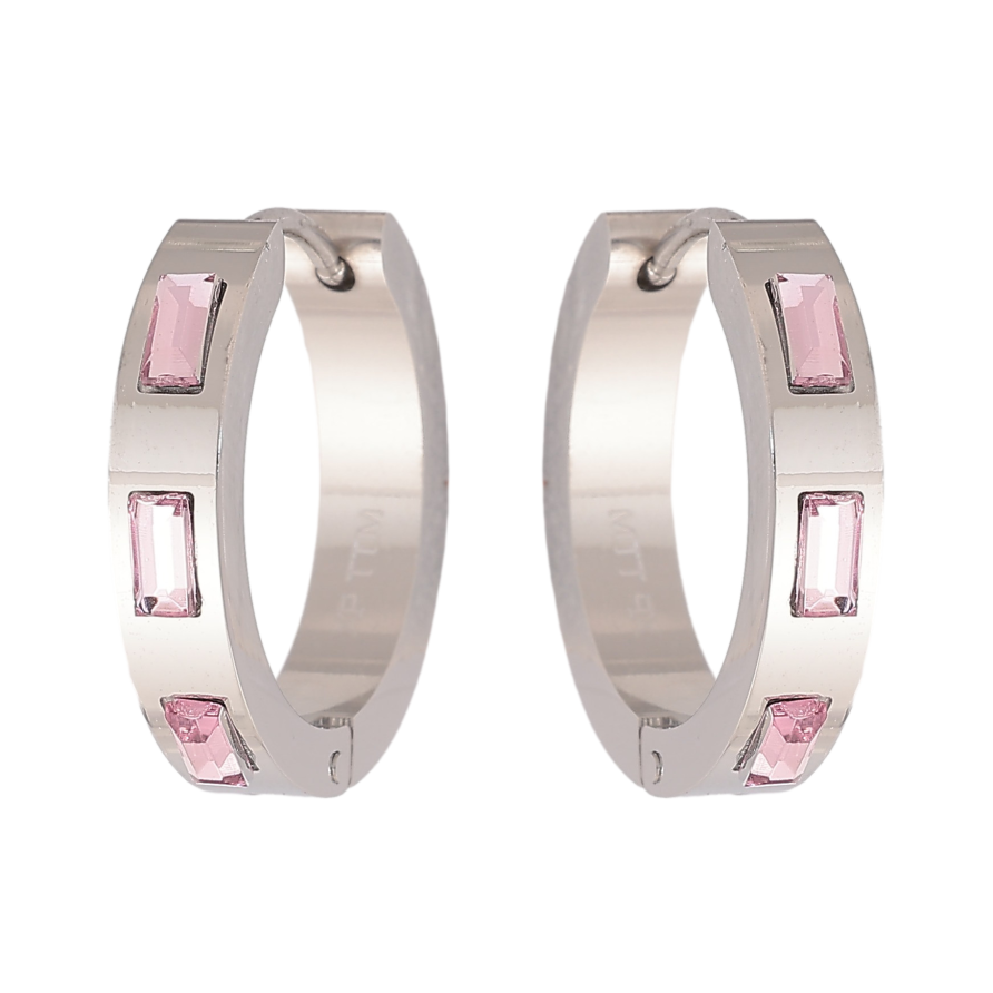 Сережки Xuping TTM Stainless Steel колір Родій колечка "Візерунок з рожевими кристалами" фото №1 Сережки Xuping TTM Stainless Steel колір Родій колечка "Візерунок з рожевими кристалами" фото №1