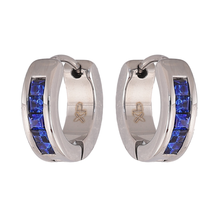 Серьги Xuping TTM Stainless Steel цвет Родий колечки "Дорожки синих кристаллов" фото №1 Серьги Xuping TTM Stainless Steel цвет Родий колечки "Дорожки синих кристаллов" фото №1