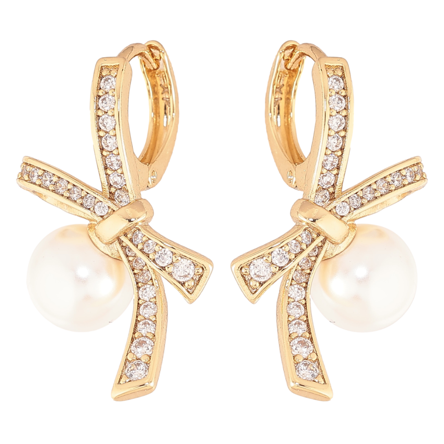 Сережки Xuping колір Позолота 14K колечка "Банти з перлинами" фото №1 Сережки Xuping колір Позолота 14K колечка "Банти з перлинами" фото №1