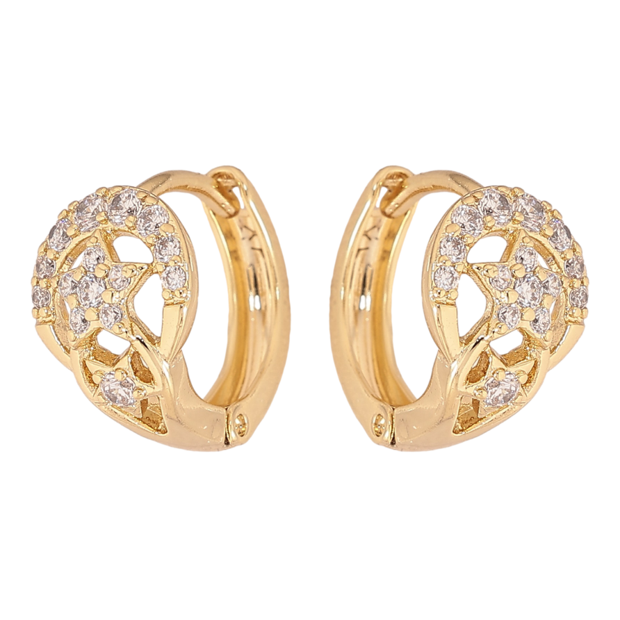 Сережки Xuping колір Позолота 14K колечка "Візерунок з кристалами" фото №1 Сережки Xuping колір Позолота 14K колечка "Візерунок з кристалами" фото №1