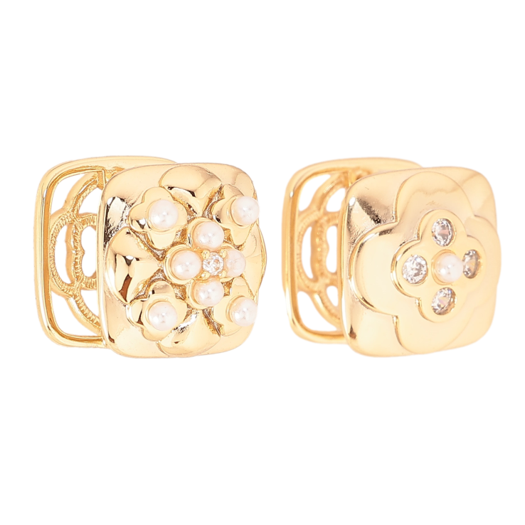 Серьги Xuping цвет Позолота 14K колечки "Ассиметричный цветочный узор" фото №9 Серьги Xuping цвет Позолота 14K колечки "Ассиметричный цветочный узор" фото №9
