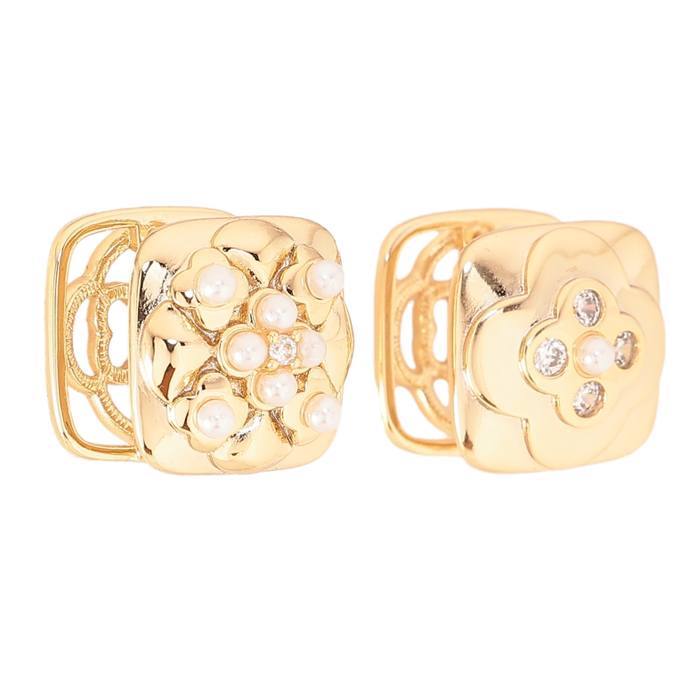 Серьги Xuping цвет Позолота 14K колечки "Ассиметричный цветочный узор" фото №3 Серьги Xuping цвет Позолота 14K колечки "Ассиметричный цветочный узор" фото №3