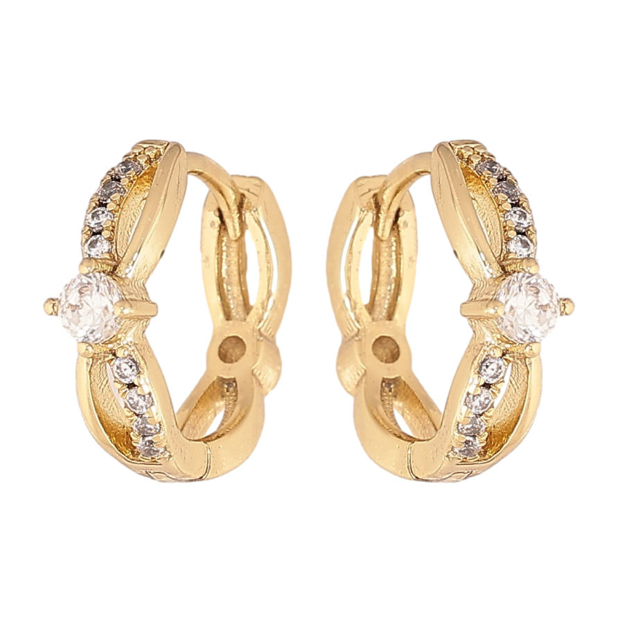Сережки Xuping колір Позолота 14K колечка "Візерунок з кристалами" фото №1 Сережки Xuping колір Позолота 14K колечка "Візерунок з кристалами" фото №1