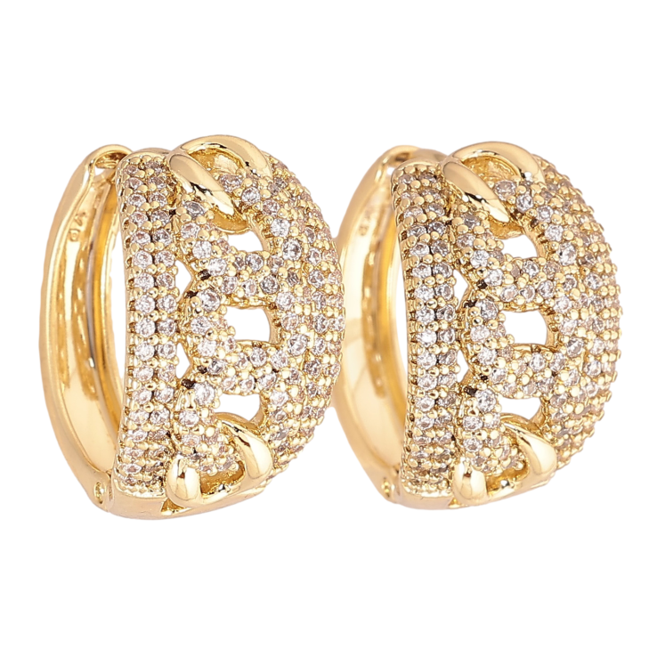 Сережки Xuping колір Позолота 14K колечка "Візерунок ланцюжок з кристалами" фото №5 Сережки Xuping колір Позолота 14K колечка "Візерунок ланцюжок з кристалами" фото №5