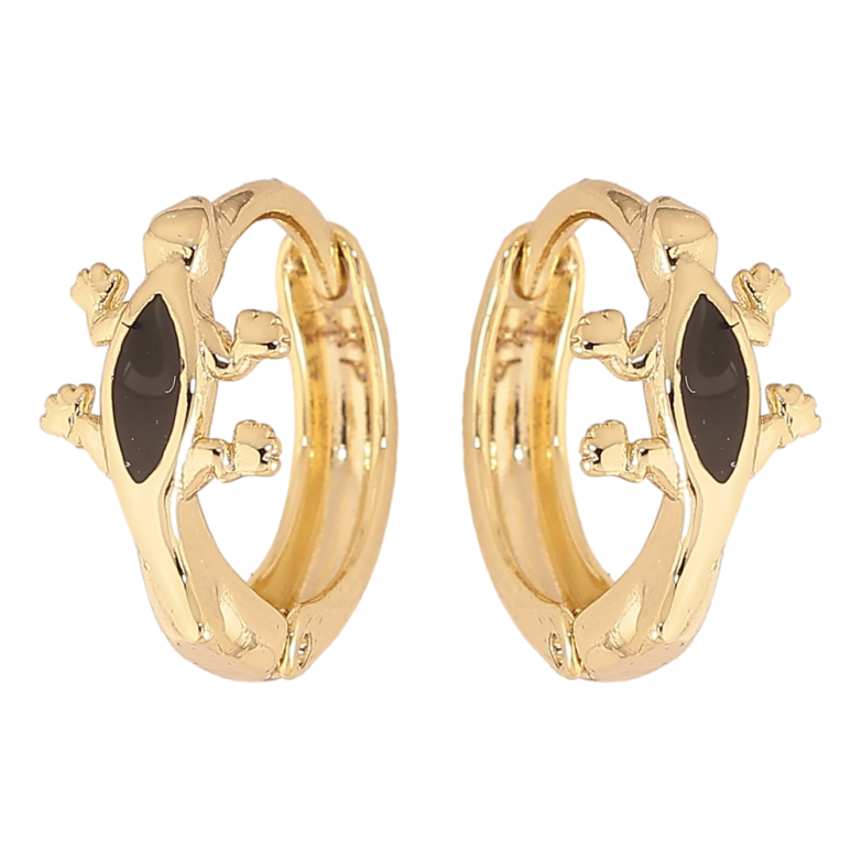 Сережки Xuping колір Позолота 14K колечка "Ящірка з чорною емаллю" фото №2