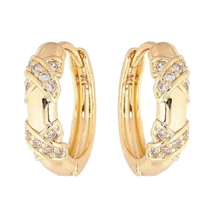 Серьги Xuping цвет Позолота 14K колечки "Узор с кристаллами" фото №1 Серьги Xuping цвет Позолота 14K колечки "Узор с кристаллами" фото №1