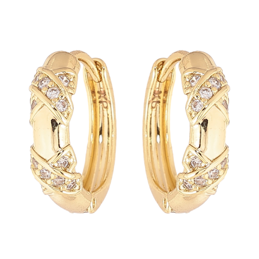 Серьги Xuping цвет Позолота 14K колечки "Узор с кристаллами" фото №1 Серьги Xuping цвет Позолота 14K колечки "Узор с кристаллами" фото №1