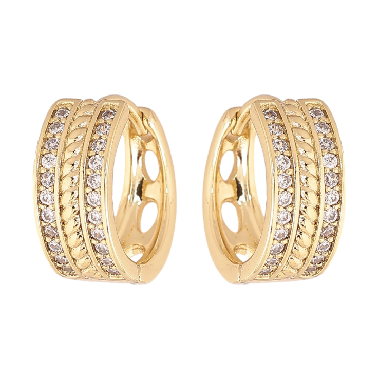 Сережки Xuping колір Позолота 14K колечка "Візерунок з кристалами" фото №5 Сережки Xuping колір Позолота 14K колечка "Візерунок з кристалами" фото №5