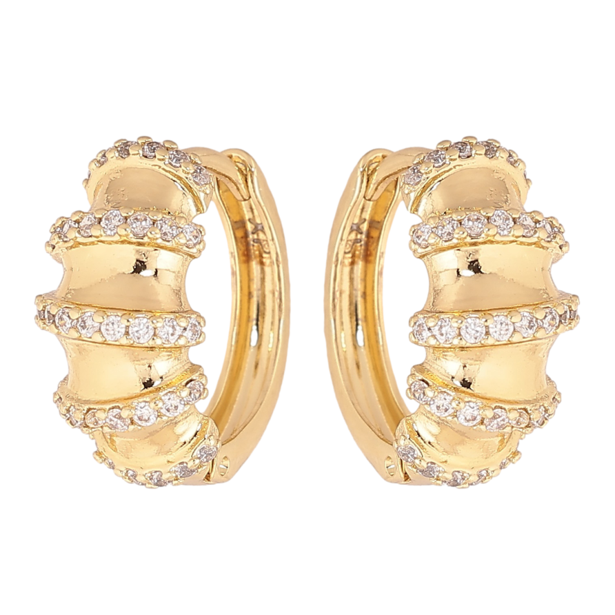 Сережки Xuping колір Позолота 14K колечка "Візерунок з кристалами" фото №1