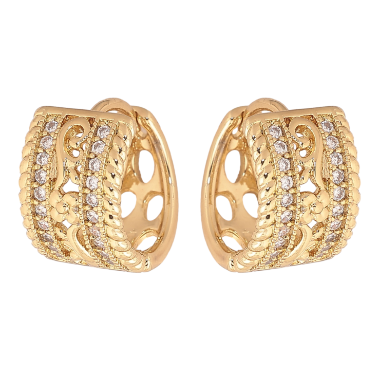 Сережки Xuping колір Позолота 14K колечка "Візерунок з кристалами" фото №13 Сережки Xuping колір Позолота 14K колечка "Візерунок з кристалами" фото №13