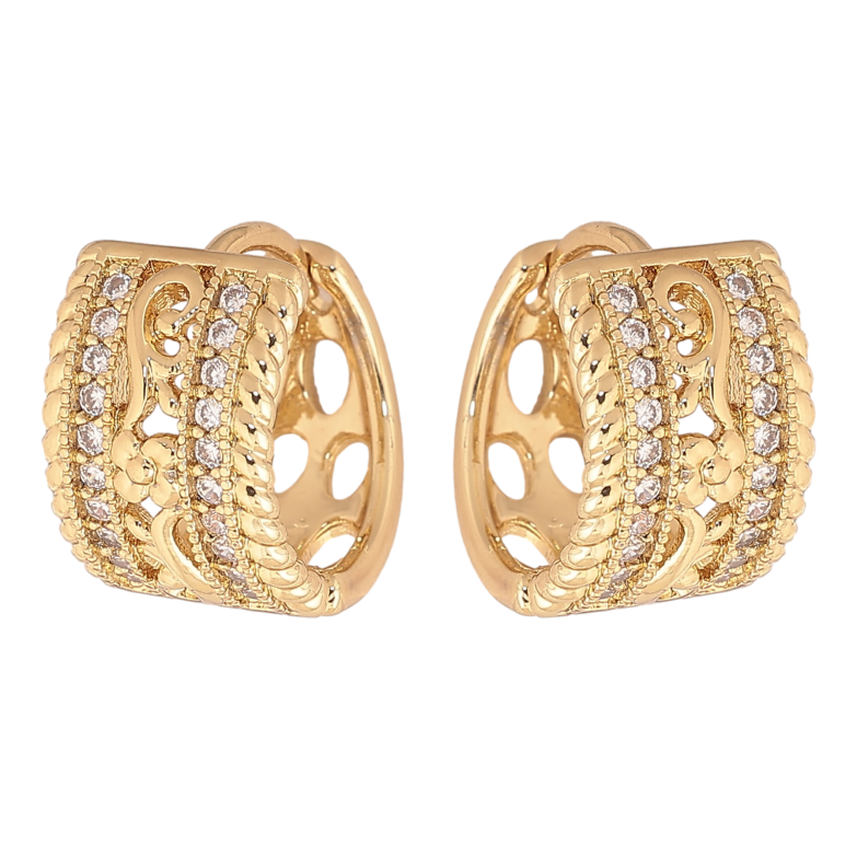 Сережки Xuping колір Позолота 14K колечка "Візерунок з кристалами" фото №6 Сережки Xuping колір Позолота 14K колечка "Візерунок з кристалами" фото №6
