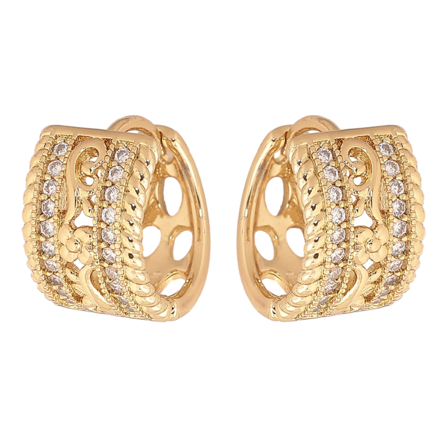 Сережки Xuping колір Позолота 14K колечка "Візерунок з кристалами" фото №1 Сережки Xuping колір Позолота 14K колечка "Візерунок з кристалами" фото №1