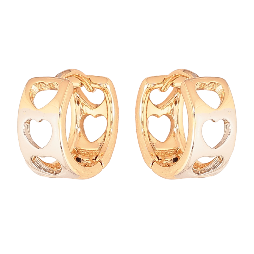 Серьги Xuping цвет Позолота 18K + Родий колечки "Узор сердечки" фото №1