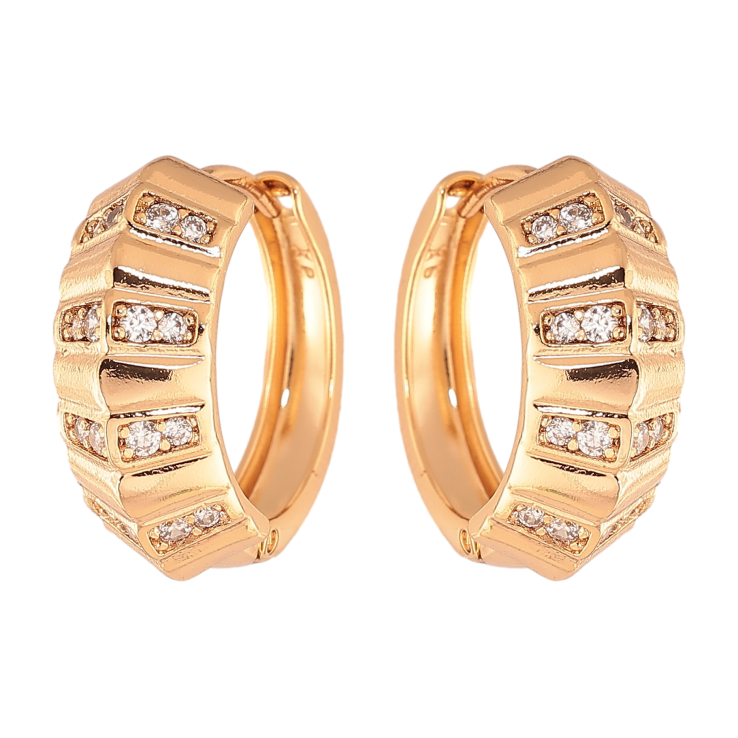 Серьги Xuping цвет Позолота 18K колечки "Узор с кристаллами" фото №3 Серьги Xuping цвет Позолота 18K колечки "Узор с кристаллами" фото №3