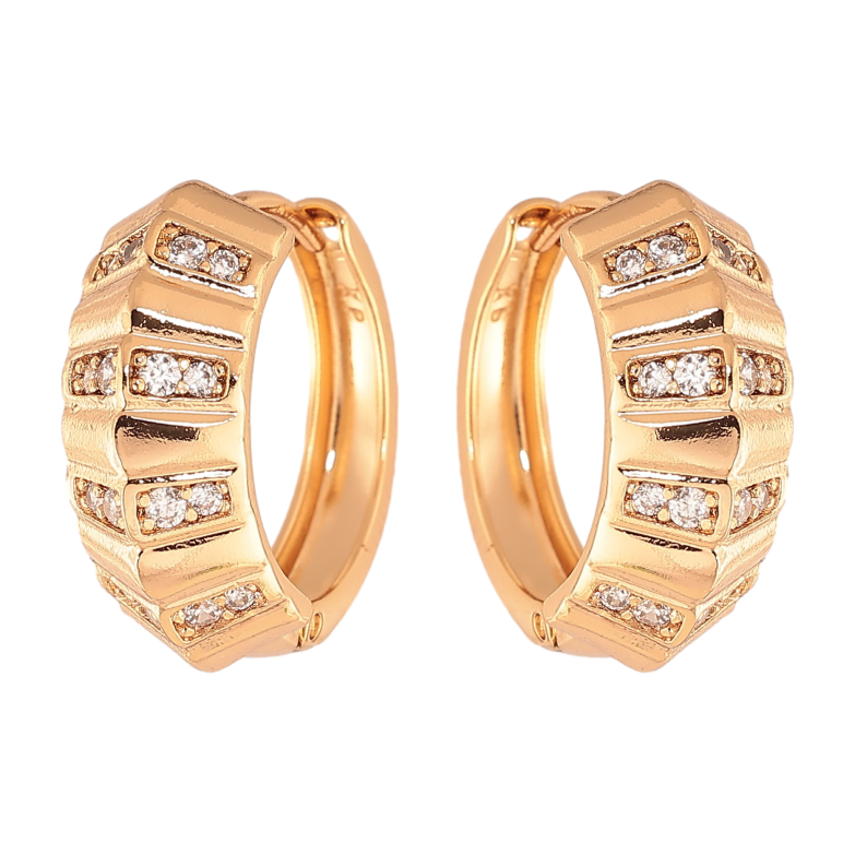 Сережки Xuping колір Позолота 18K колечка "Візерунок з кристалами" фото №5 Сережки Xuping колір Позолота 18K колечка "Візерунок з кристалами" фото №5