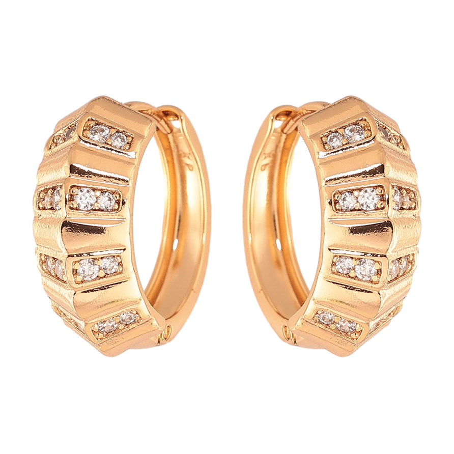 Сережки Xuping колір Позолота 18K колечка "Візерунок з кристалами" фото №1 Сережки Xuping колір Позолота 18K колечка "Візерунок з кристалами" фото №1