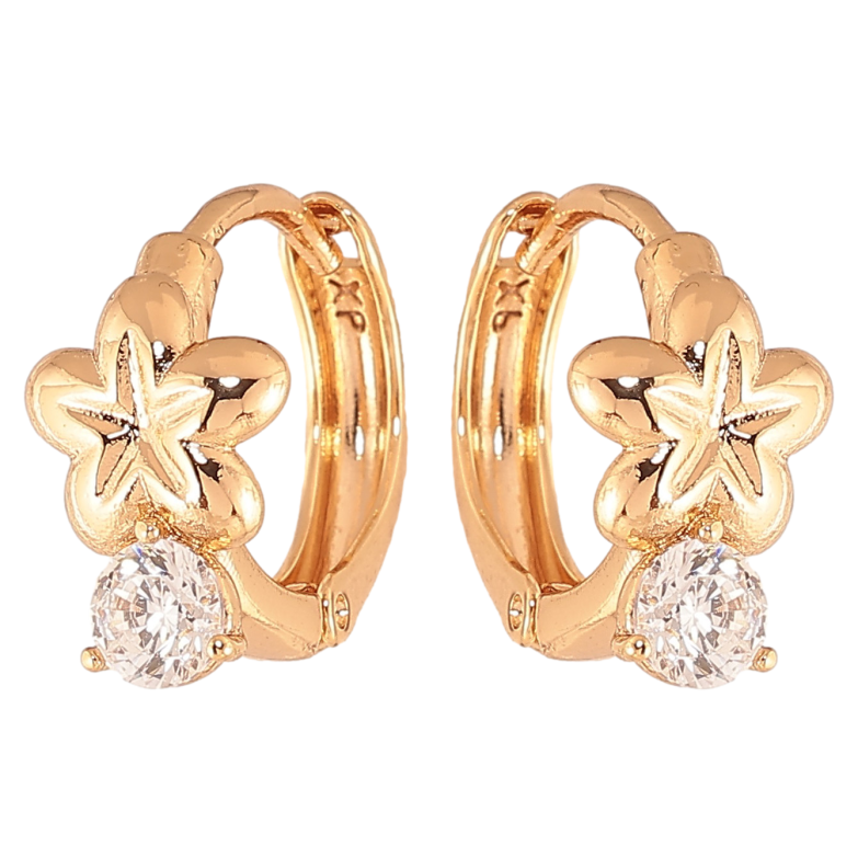 Сережки Xuping колір Позолота 18K колечка "Квіточки з кристалами" фото №4 Сережки Xuping колір Позолота 18K колечка "Квіточки з кристалами" фото №4