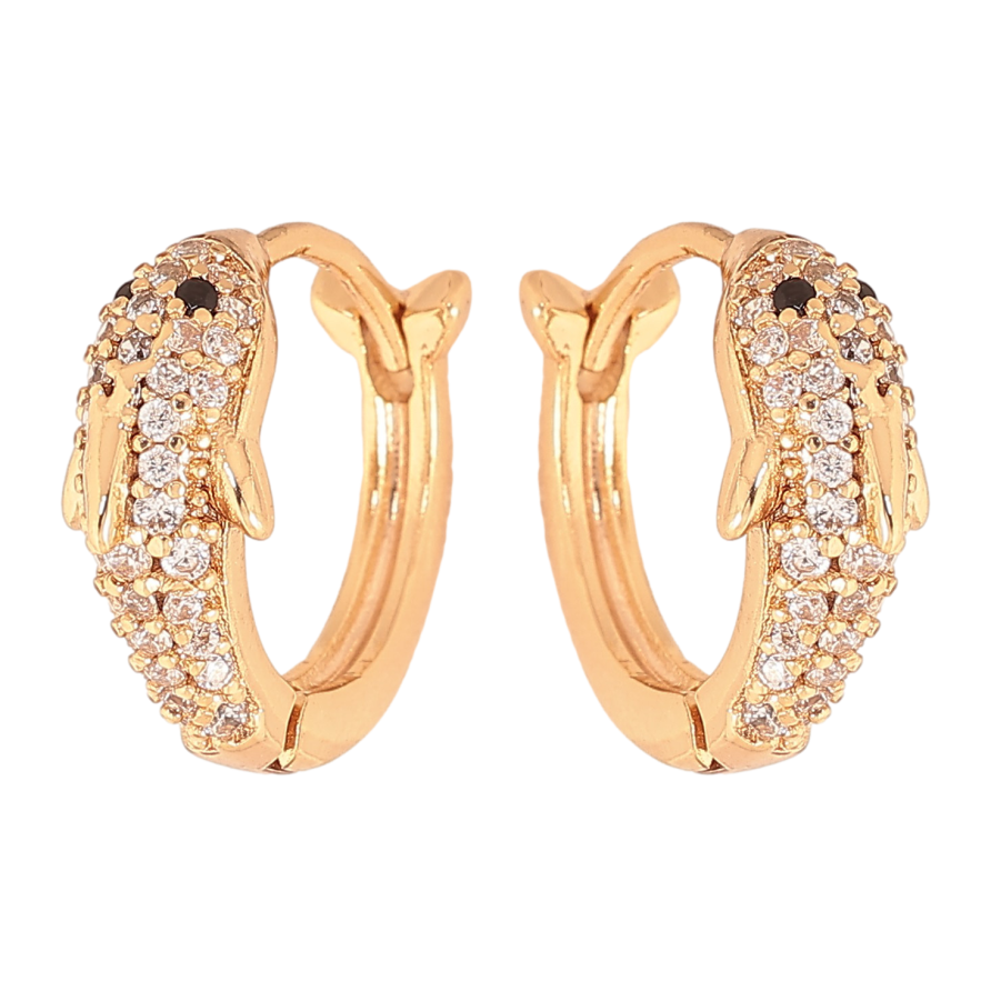 Сережки Xuping колір Позолота 18K колечка "Дельфіни з інкрустацією кристалами" фото №1 Сережки Xuping колір Позолота 18K колечка "Дельфіни з інкрустацією кристалами" фото №1