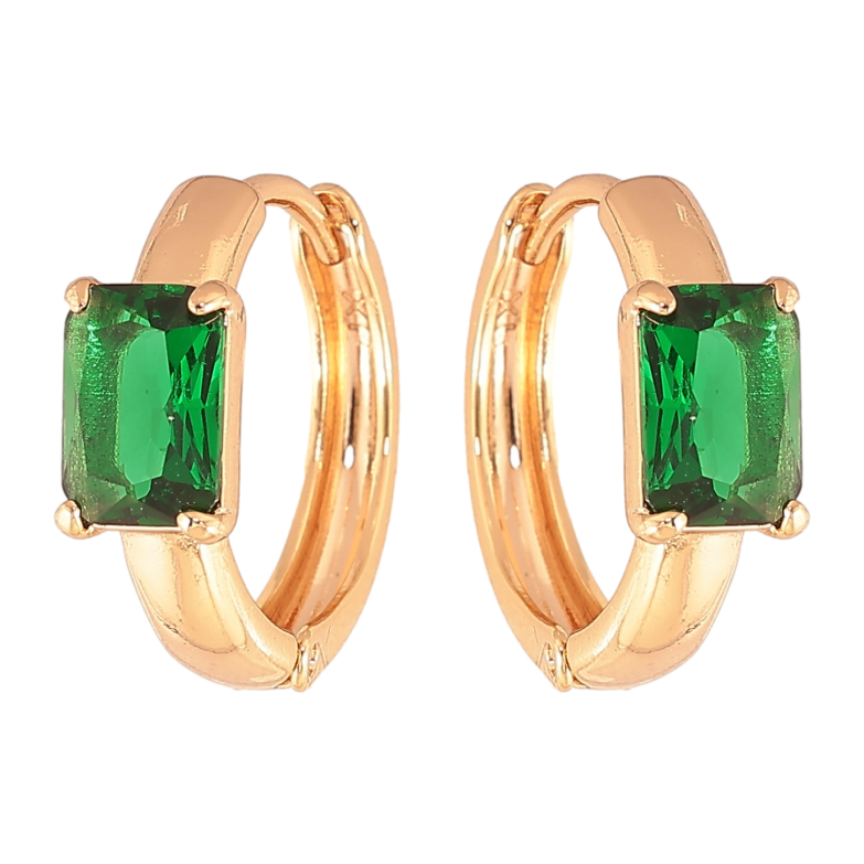 Серьги Xuping цвет Позолота 18K колечки "Узор с зелеными кристаллами" фото №1 Серьги Xuping цвет Позолота 18K колечки "Узор с зелеными кристаллами" фото №1