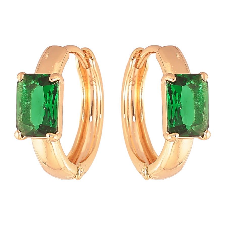 Сережки Xuping колір Позолота 18K колечка "Візерунок з зеленими кристалами" фото №1 Сережки Xuping колір Позолота 18K колечка "Візерунок з зеленими кристалами" фото №1