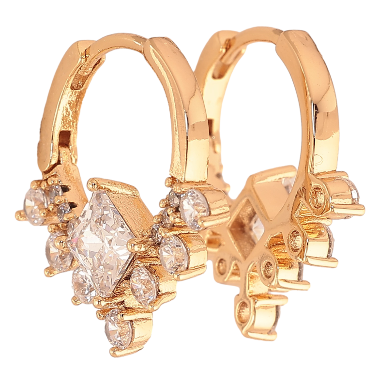 Сережки Xuping колір Позолота 18K колечка "Бічний візерунок з кристалами" фото №1 Сережки Xuping колір Позолота 18K колечка "Бічний візерунок з кристалами" фото №1