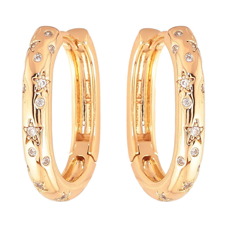 Серьги Xuping цвет Позолота 18K колечки "Узор с кристаллами"  фото №9