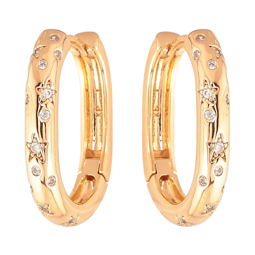 Серьги Xuping цвет Позолота 18K колечки "Узор с кристаллами"  фото №1