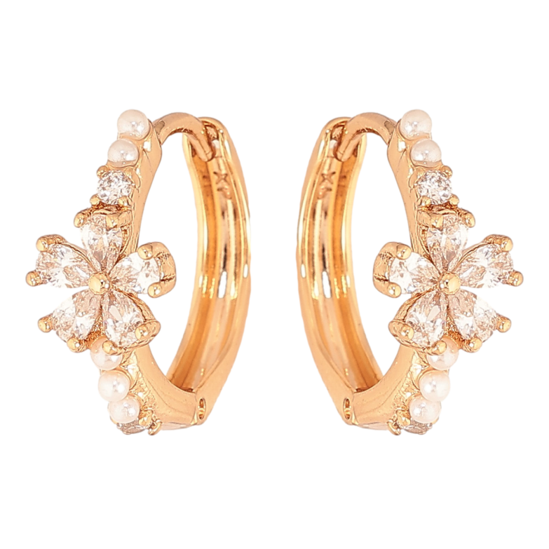Сережки Xuping колір Позолота 18K колечка "Кристальні квіточки" фото №9