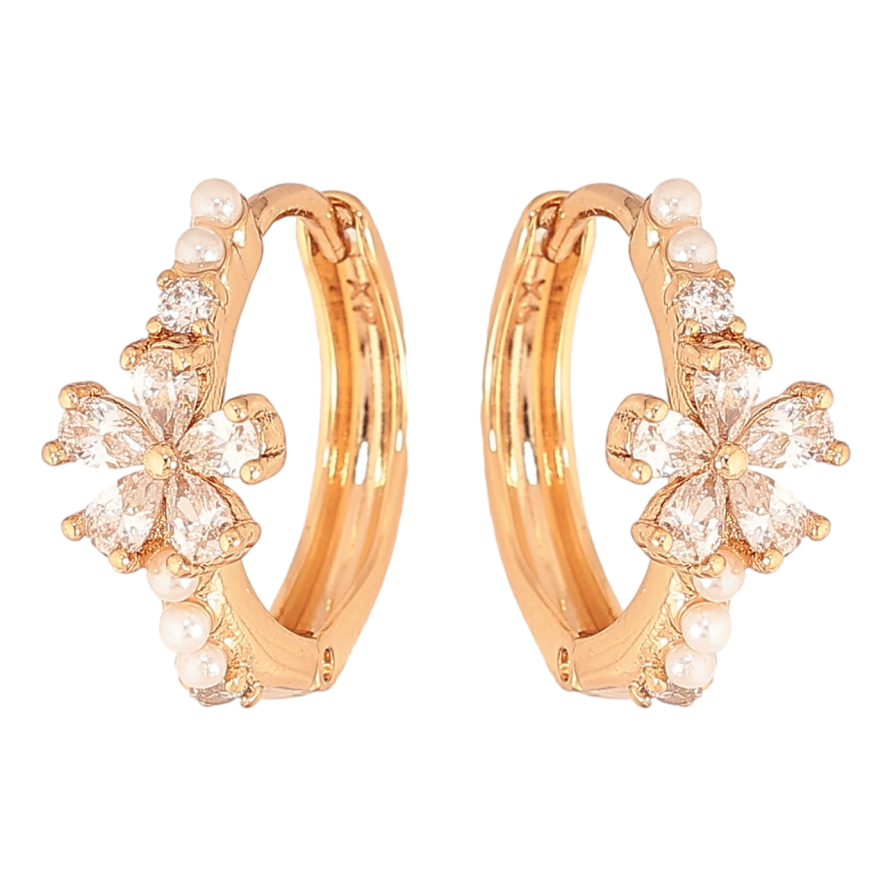 Серьги Xuping цвет Позолота 18K колечки "Кристальные цветочки"  фото №1