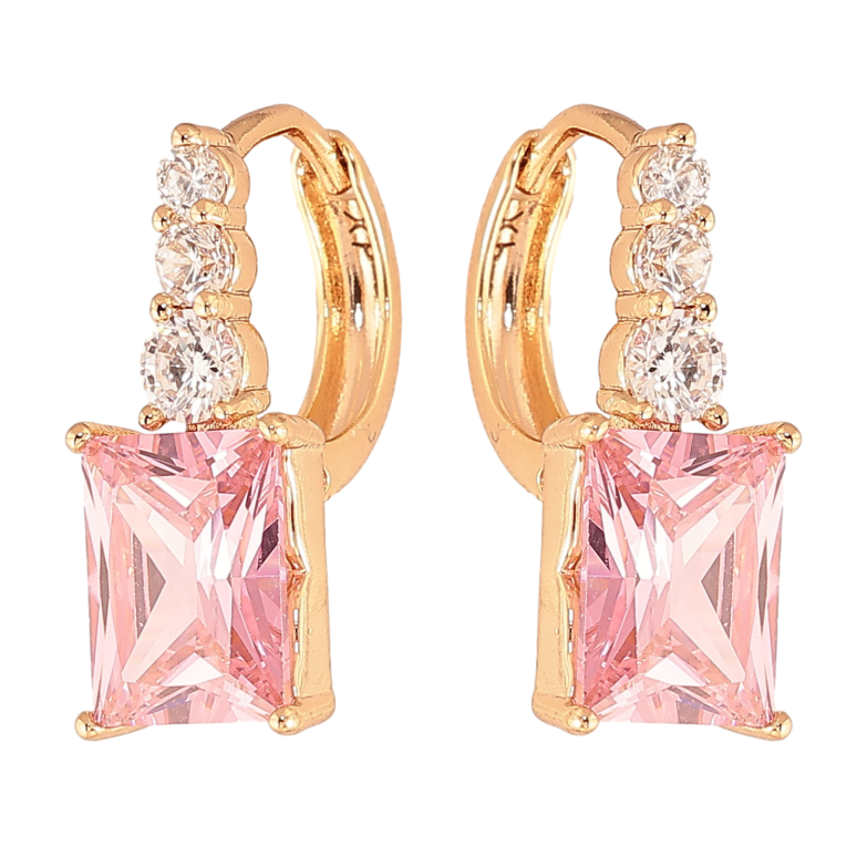 Серьги Xuping цвет Позолота 18K колечки "Узор с розовыми кристаллами" фото №1 Серьги Xuping цвет Позолота 18K колечки "Узор с розовыми кристаллами" фото №1